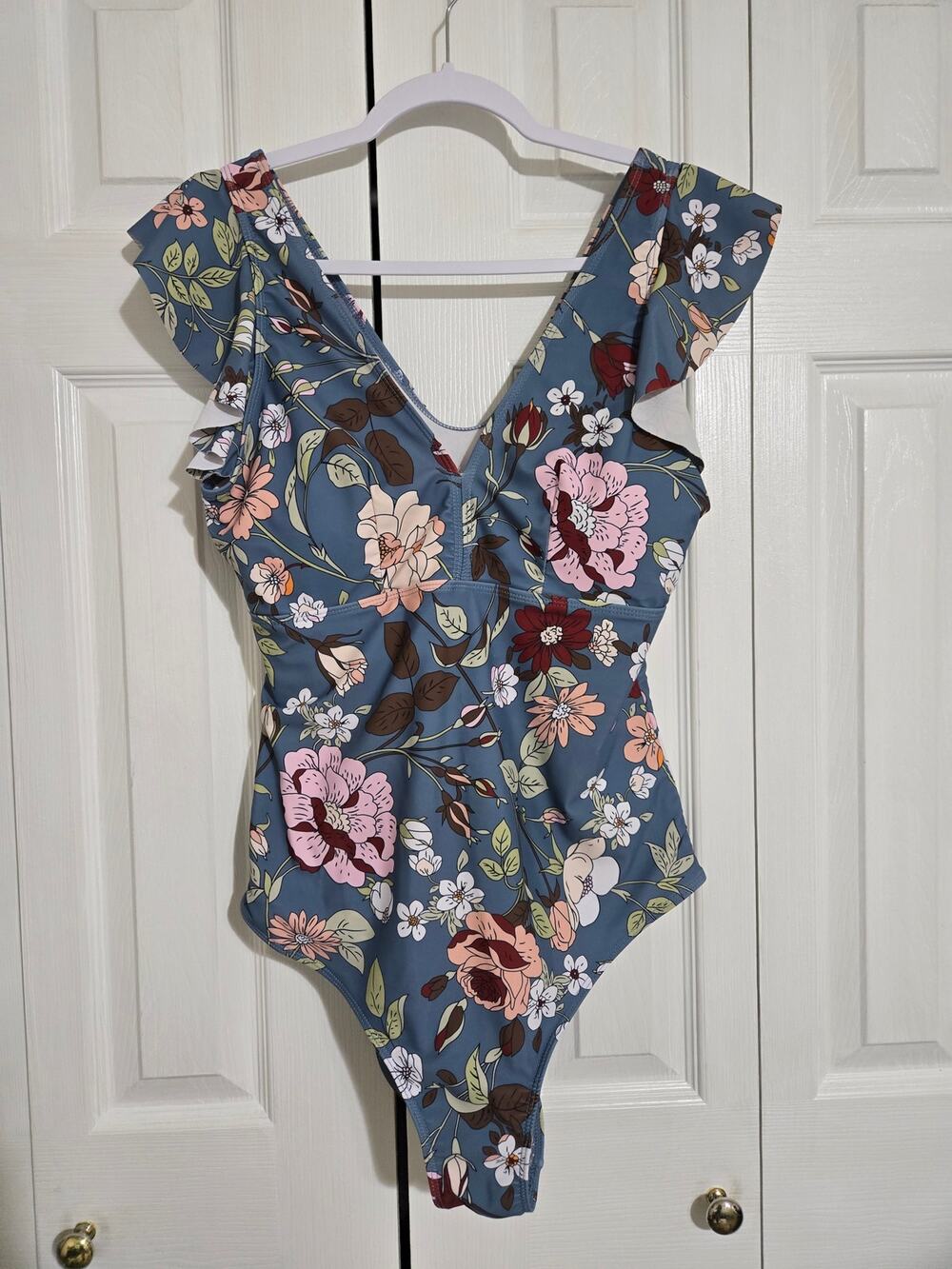 Unknown brand 0xl women's floral Ruffle sleeves one piece swimsuit